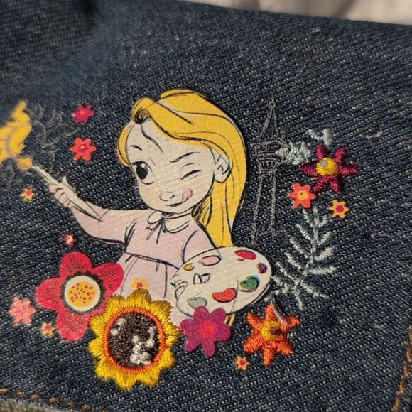 Authentic Disney Animators Tangled  Embroidered Floral Art Denim Purse - Picture 4 of 7